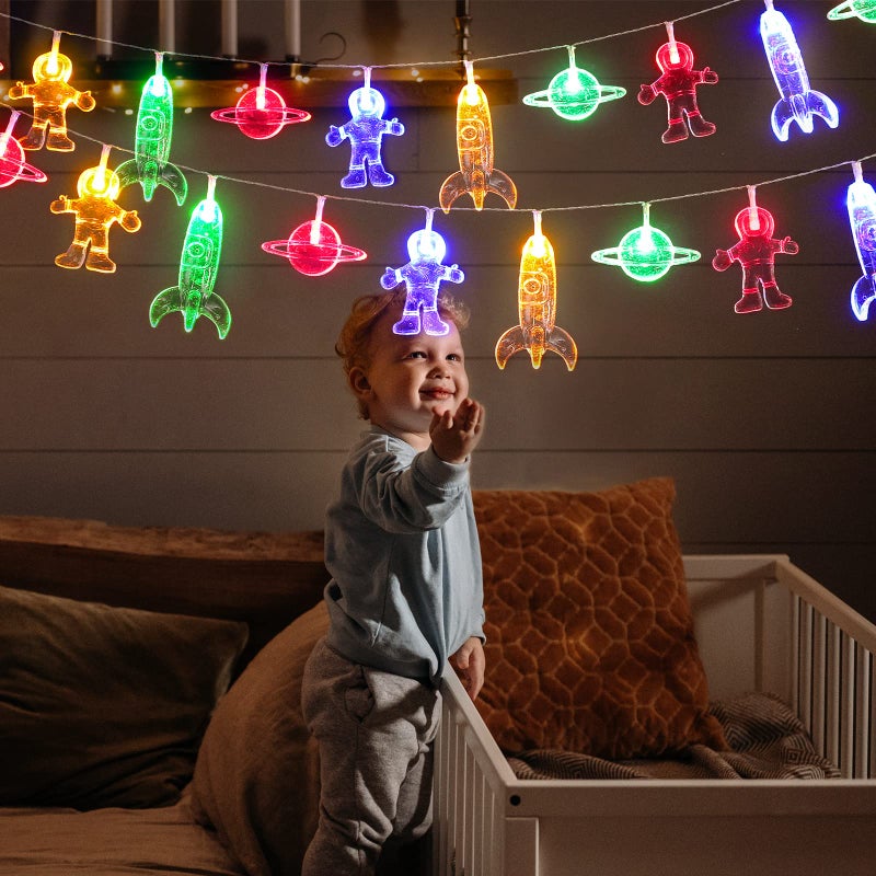 AceList 20 LED Children's Room LED String Light Astronaut Spaceship Rocket Pendants Holiday Party Lights Wall Window Nursery or Kids room Decor Wedding Around the Garden Party Patio Christmas (multicolour) - Image 5