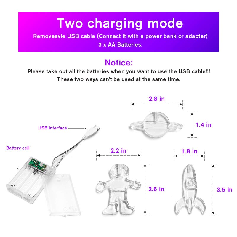 AceList 20 LED Children's Room LED String Light Astronaut Spaceship Rocket Pendants Holiday Party Lights Wall Window Nursery or Kids room Decor Wedding Around the Garden Party Patio Christmas (multicolour) - Image 2