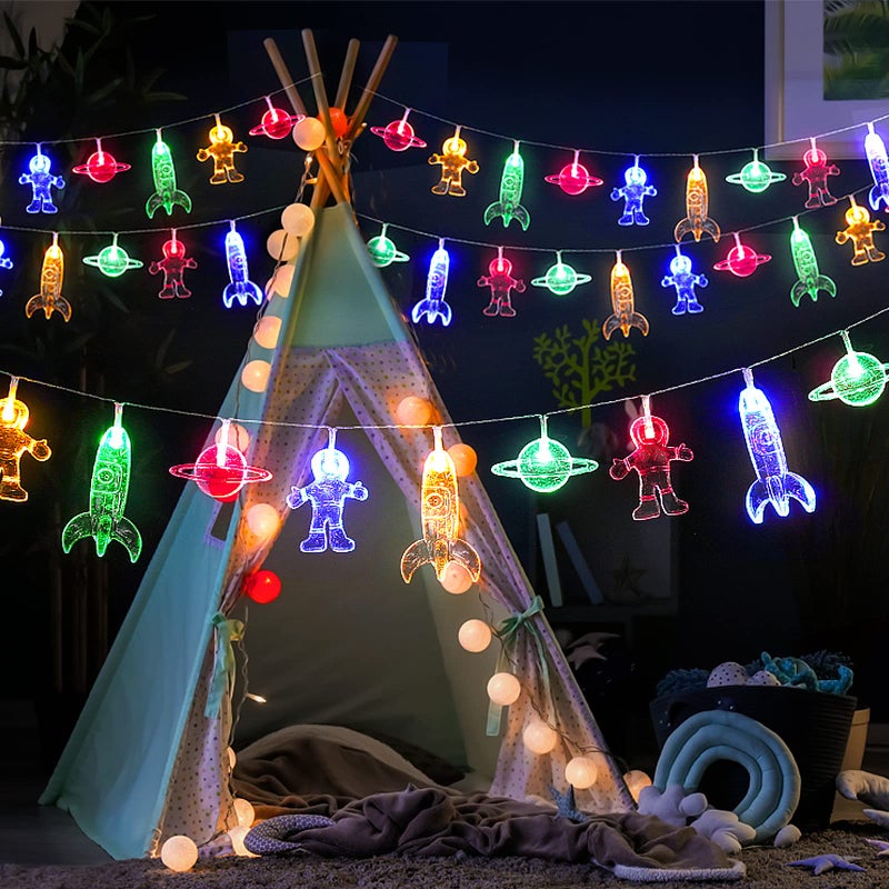 AceList 20 LED Children's Room LED String Light Astronaut Spaceship Rocket Pendants Holiday Party Lights Wall Window Nursery or Kids room Decor Wedding Around the Garden Party Patio Christmas (multicolour) - Image 3