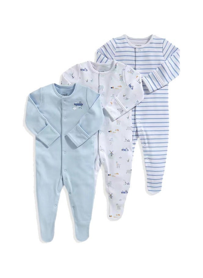 Infant And Toddler One-Piece Long-Sleeved Crawling Suit 3-Piece Set - Image 1