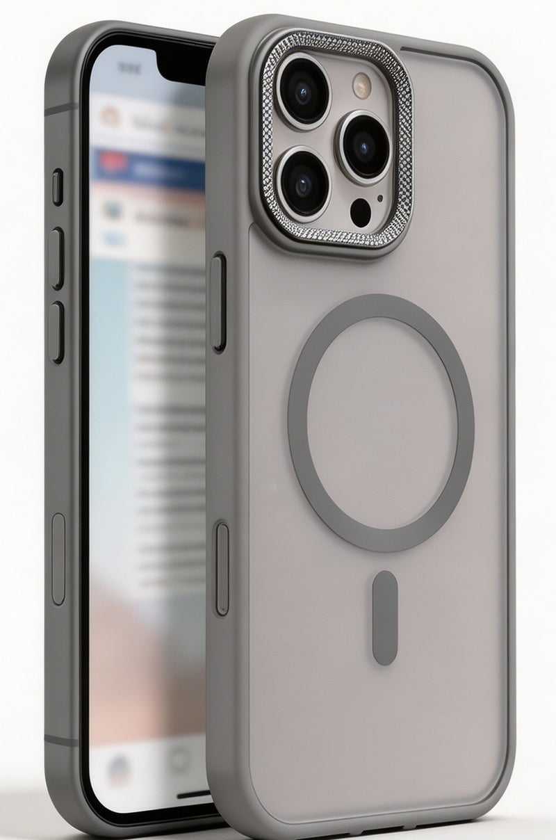 for iPhone 16 Case Compatible with MagSafe,Magnetic Phone Case for iPhone 16,Diamond Texture Matte Anti-Fingerprint Shockproof Luxury INS Style Protective Cover Titanium Gray - Image 1