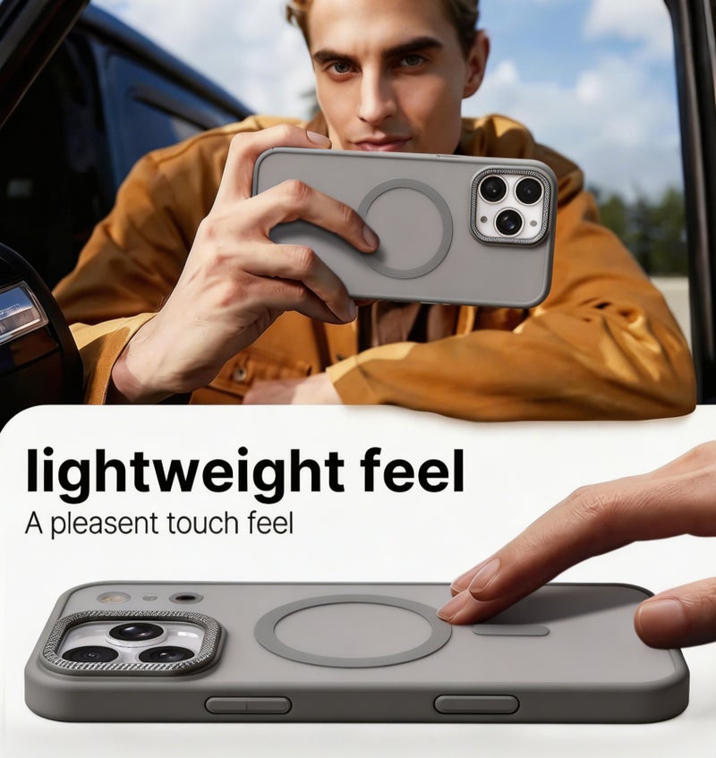 for iPhone 16 Case Compatible with MagSafe,Magnetic Phone Case for iPhone 16,Diamond Texture Matte Anti-Fingerprint Shockproof Luxury INS Style Protective Cover Titanium Gray - Image 4
