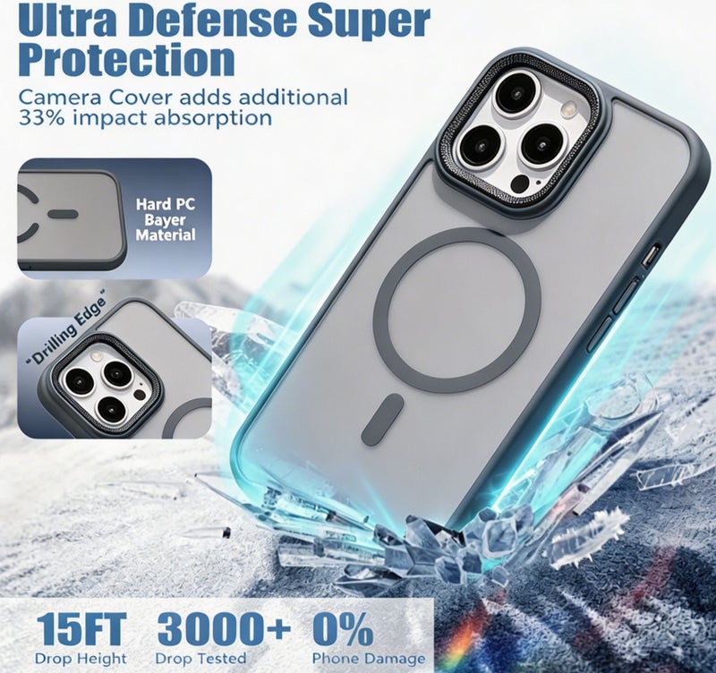 for iPhone 16 Case Compatible with MagSafe,Magnetic Phone Case for iPhone 16,Diamond Texture Matte Anti-Fingerprint Shockproof Luxury INS Style Protective Cover Titanium Gray - Image 3