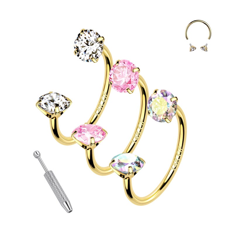 ALACLO 3Pcs 20g 14k Gold Filled Horseshoe Nose Rings Studs, 316L Stainless Steel Threaded Labret Lip Daith Helix Tragus Cartilage Earrings Piercing Jewelry With Tool 8mm Gold - Image 1