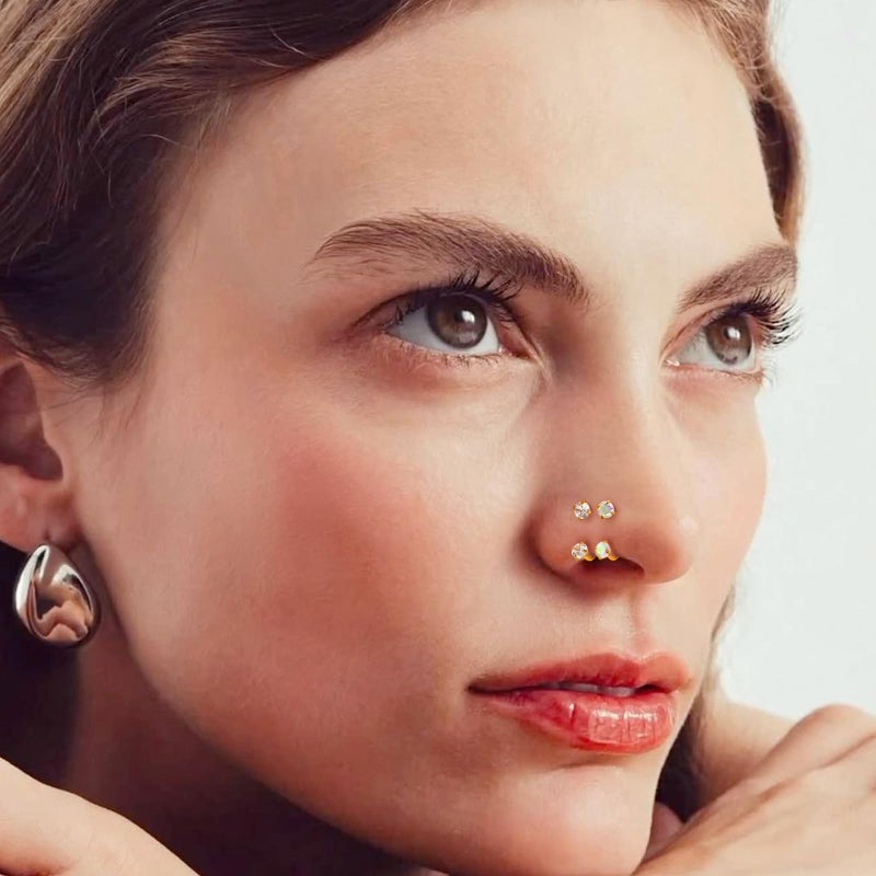 ALACLO 3Pcs 20g 14k Gold Filled Horseshoe Nose Rings Studs, 316L Stainless Steel Threaded Labret Lip Daith Helix Tragus Cartilage Earrings Piercing Jewelry With Tool 8mm Gold - Image 2