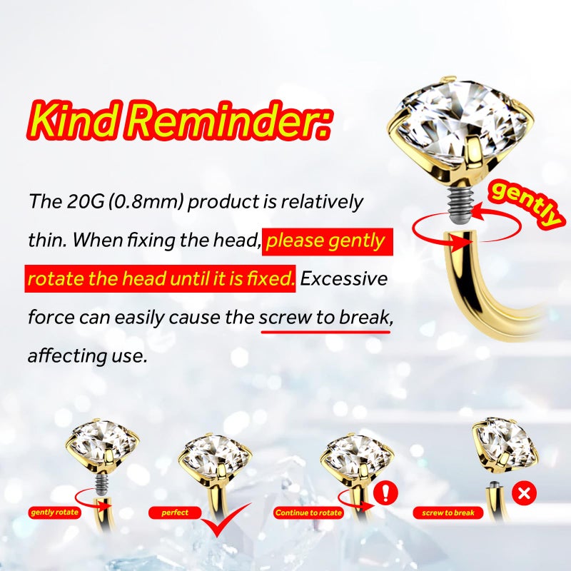ALACLO 3Pcs 20g 14k Gold Filled Horseshoe Nose Rings Studs, 316L Stainless Steel Threaded Labret Lip Daith Helix Tragus Cartilage Earrings Piercing Jewelry With Tool 8mm Gold - Image 3