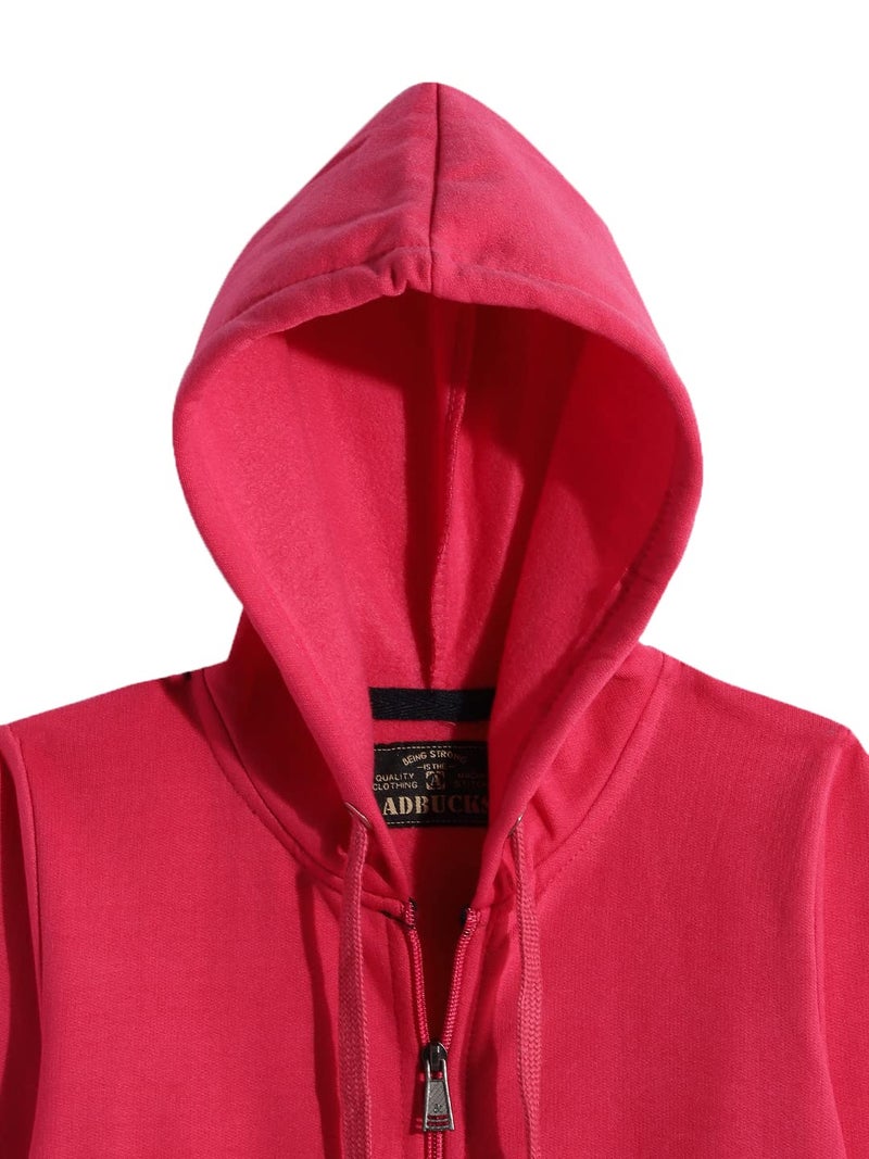 ADBUCKS Rich Cotton Full Sleeves Zipper Sweatshirt for Girls and Boys Jacket with Hoodies (Dark Pink, 14-15 Years) - Image 3