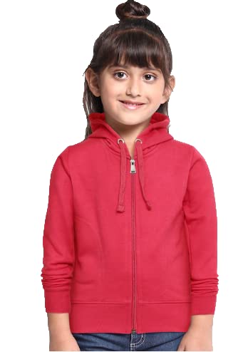 ADBUCKS Rich Cotton Full Sleeves Zipper Sweatshirt for Girls and Boys Jacket with Hoodies (Dark Pink, 14-15 Years) - Image 1