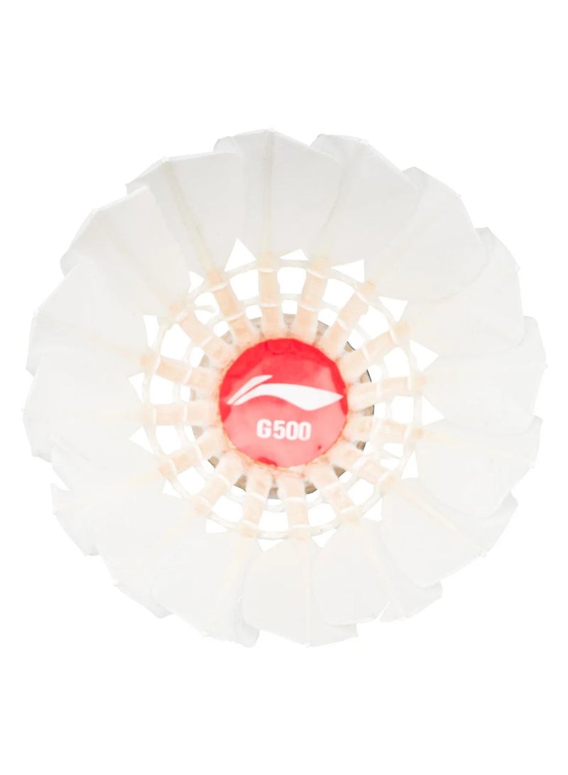 Li-Ning G500 Goose Feather Shuttlecock (White) - Pack of 12 - Image 3