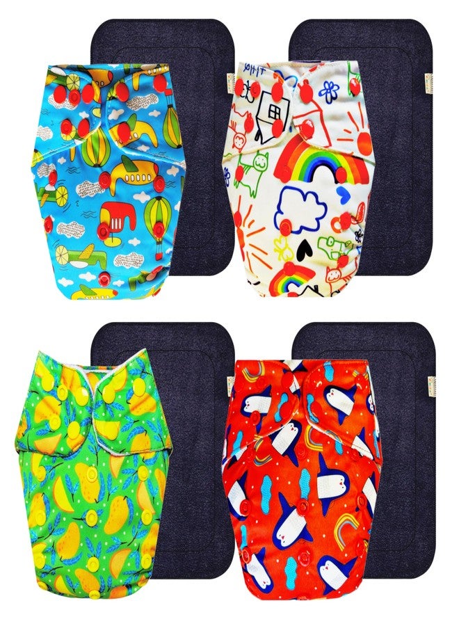 Dumbledo Premium Cloth Diaper with Gray Insert (Pack of 4) | Snug Fit | Reusable & Washable | Travel Friendly | Perfect for Indian Summers | 3 Months - 3 Years | Unisex Baby - Image 1