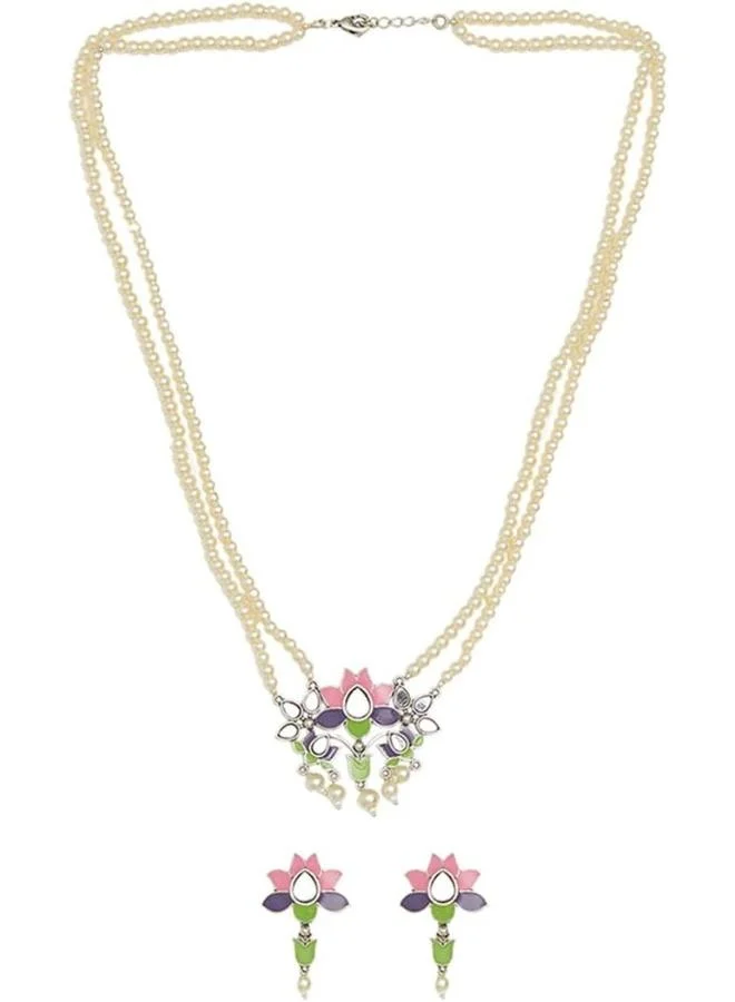 فويلا طقم مجوهرات مطلي بالنحاس بتفاصيل المينا ومرآة أنيقة عتيقة