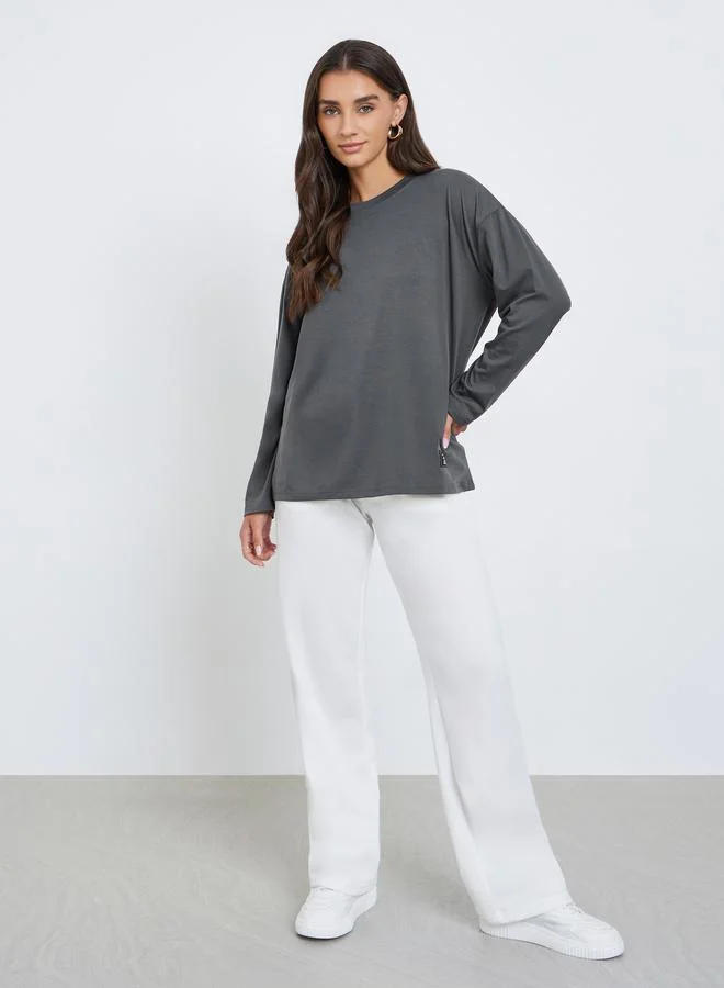 Styli Grey Oversized Long Sleeve T-Shirt