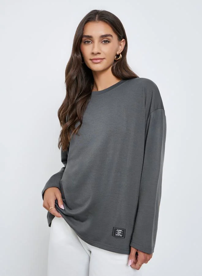 Styli Grey Oversized Long Sleeve T-Shirt