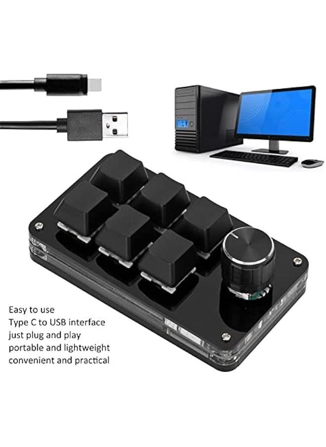 Generic - Mini Macro Mechanical Keyboard, Blue Switch 6 Key Fully Programmable Keyboard with Knob, Mini Shortcut Gaming Keypad, One Handed Mechanical Keyboard, C USB Wired (Black) - Image 1