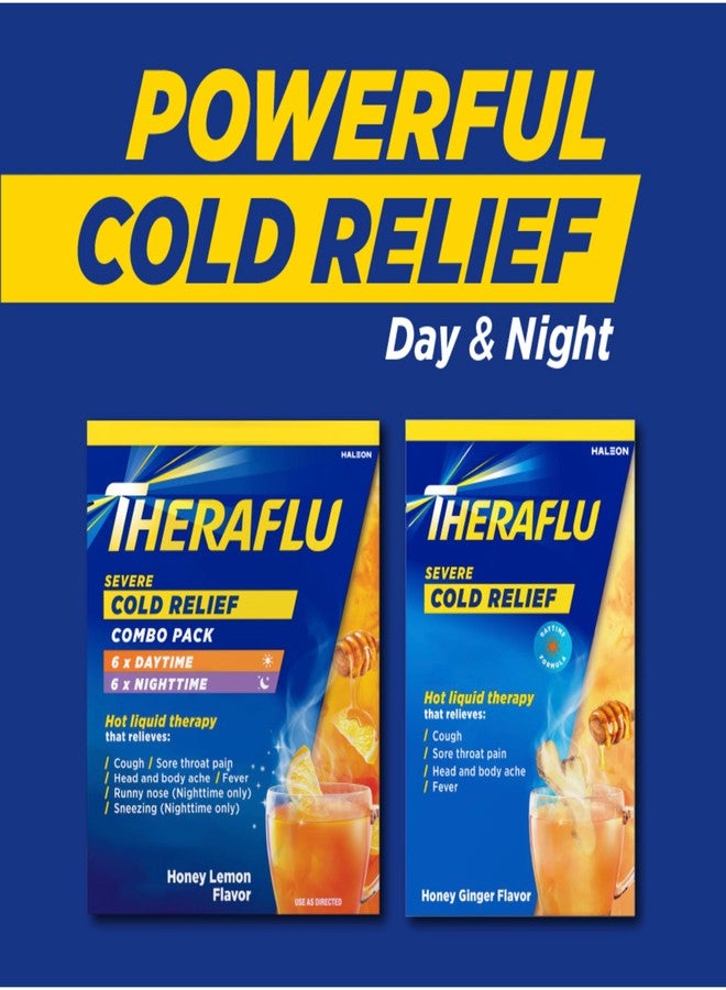 Theraflu Severe Cold Relief Hot Liquid Powder Combo: 12ct Daytime/Nighttime Honey Lemon Flavor + 6ct Daytime Honey Ginger Flavor - Image 5