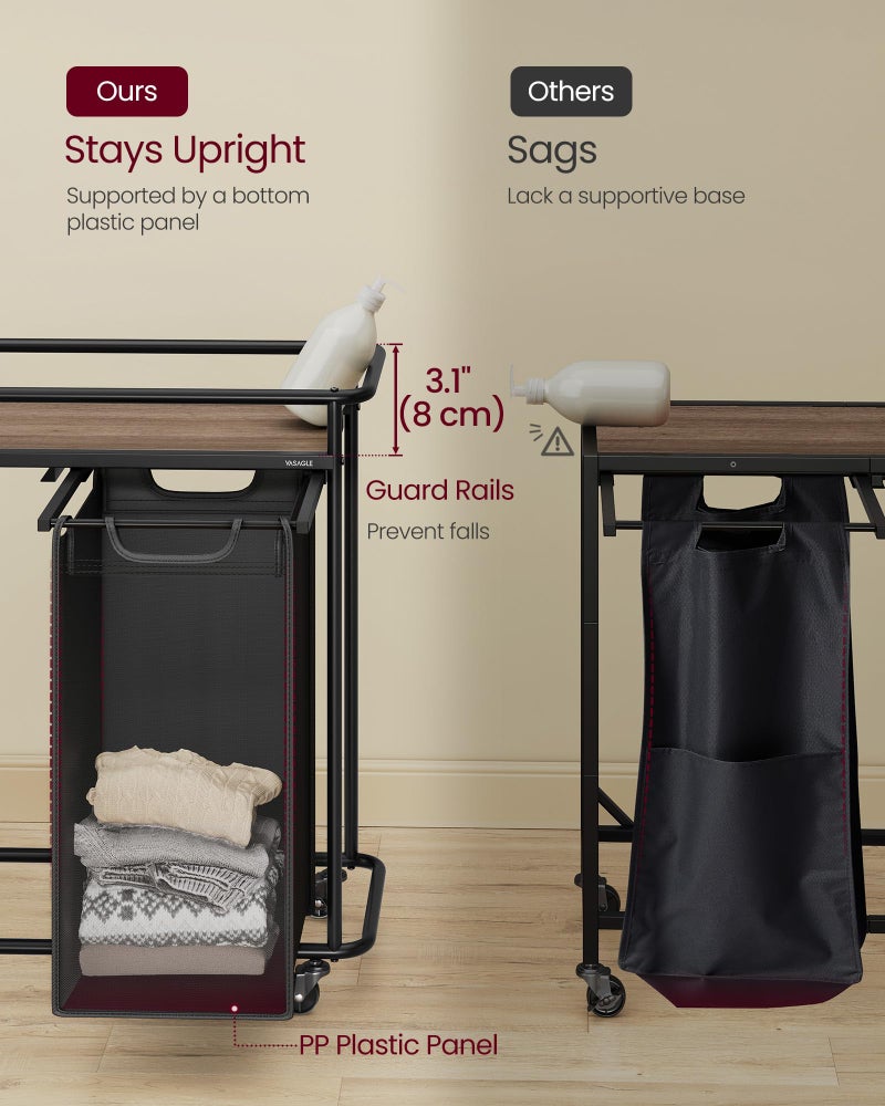 VASAGLE Laundry Sorter, Laundry Hamper with Wheels, 39.6 Gal. (150 L) Portable Rolling Cart Baskets with Shelf, 3 Removable Liners and 6 Labels, Ink Black and Chestnut Brown UBLH103BH01 - Image 4