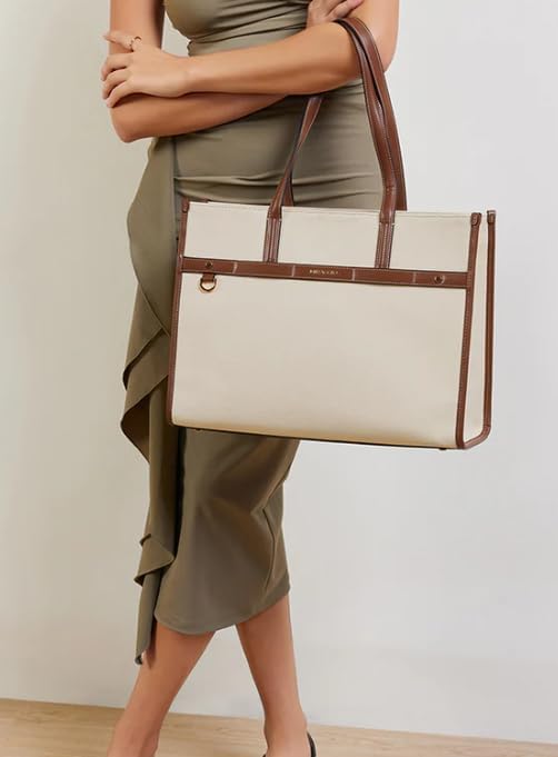 Miraggio Cruise Canvas Tote Bag For Women | Tote Bags for Women for Office Use | Fits Upto 16" Laptop | Ladies Shoulder Purse (Brown) (Black) - Image 2