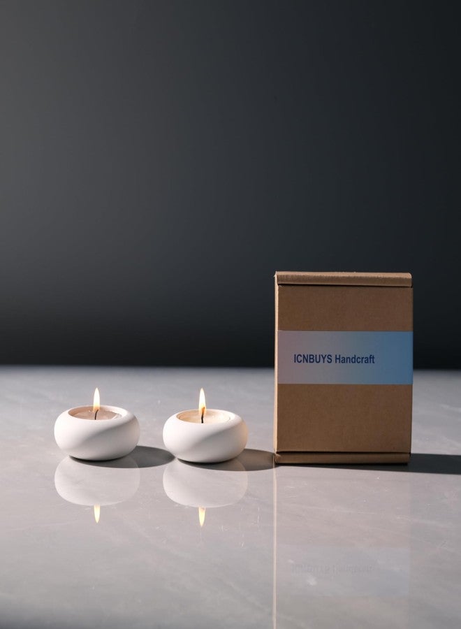 ICNBUYS Handmade Decorative Pebble Tealight Candle Holders Set of 8 - Handcrafted Home Decor Accent for Calming Earthy Aesthetic White Cement Diameter 2.6 inches - Image 4