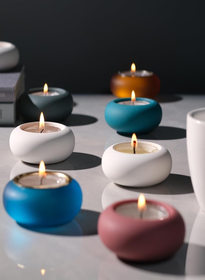 ICNBUYS Handmade Decorative Pebble Tealight Candle Holders Set of 8 - Handcrafted Home Decor Accent for Calming Earthy Aesthetic White Cement Diameter 2.6 inches - Image 3
