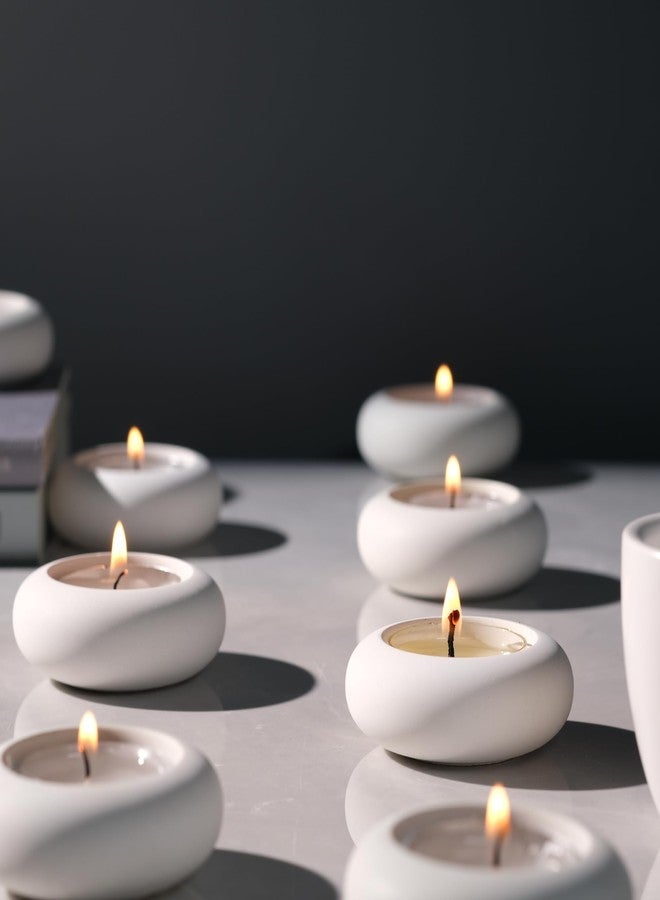 ICNBUYS Handmade Decorative Pebble Tealight Candle Holders Set of 8 - Handcrafted Home Decor Accent for Calming Earthy Aesthetic White Cement Diameter 2.6 inches - Image 2