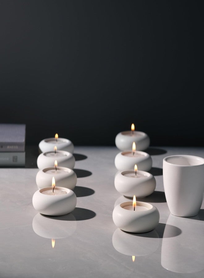 ICNBUYS Handmade Decorative Pebble Tealight Candle Holders Set of 8 - Handcrafted Home Decor Accent for Calming Earthy Aesthetic White Cement Diameter 2.6 inches - Image 1