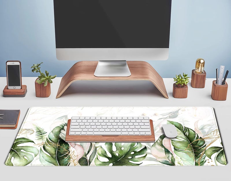 TENG DA QING Green Tropical Leaves Desk Mat XL Large Gaming Mouse Pad Green Sage Plant Laptop Keyboard Mouse Mat Office Supplies Desk Decor Accessories for Women, Desk Mats Pads on top of Desks, 31.5x11.8 in - Image 5