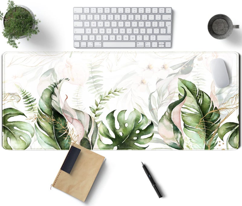 TENG DA QING Green Tropical Leaves Desk Mat XL Large Gaming Mouse Pad Green Sage Plant Laptop Keyboard Mouse Mat Office Supplies Desk Decor Accessories for Women, Desk Mats Pads on top of Desks, 31.5x11.8 in - Image 1