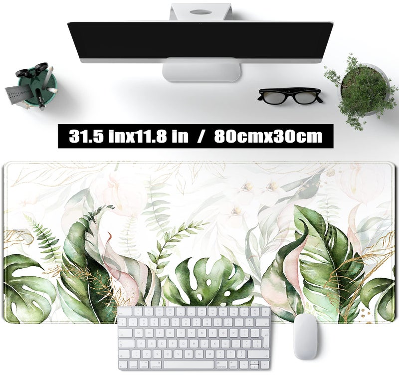 TENG DA QING Green Tropical Leaves Desk Mat XL Large Gaming Mouse Pad Green Sage Plant Laptop Keyboard Mouse Mat Office Supplies Desk Decor Accessories for Women, Desk Mats Pads on top of Desks, 31.5x11.8 in - Image 2