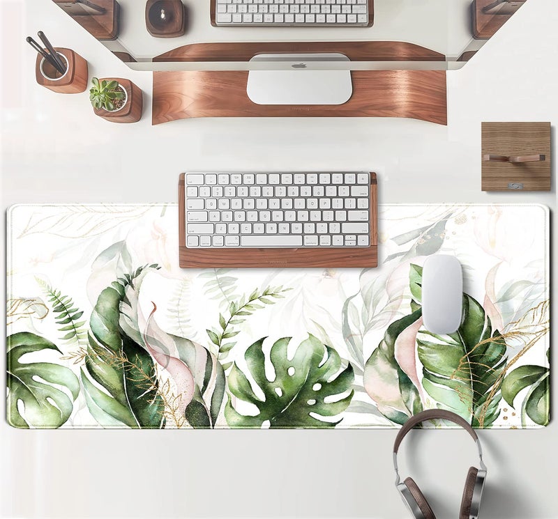 TENG DA QING Green Tropical Leaves Desk Mat XL Large Gaming Mouse Pad Green Sage Plant Laptop Keyboard Mouse Mat Office Supplies Desk Decor Accessories for Women, Desk Mats Pads on top of Desks, 31.5x11.8 in - Image 4