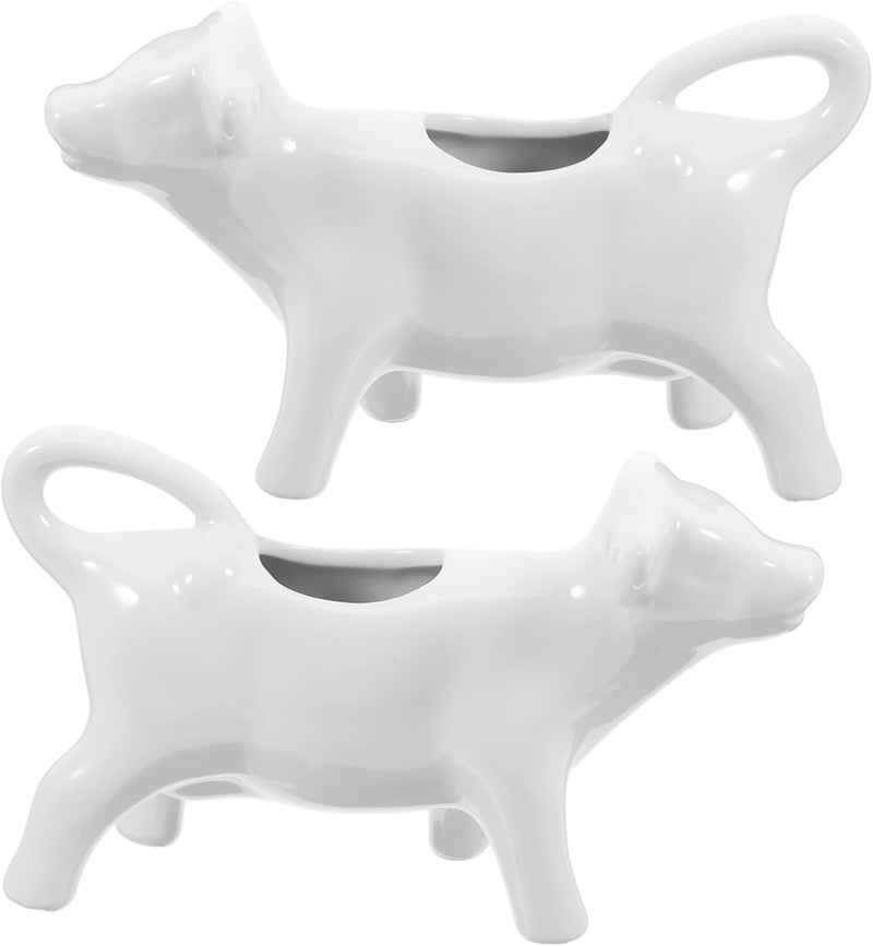 Generic 2pcs Ceramic Milk Jug Milk Warmer Sauce Lab Coffee Travel Mug Leak Proof Creamer Pitcher with Handle Milk Warmer Pot Cup Holder Double The Animal Milk Pitcher Ceramics White - Image 1