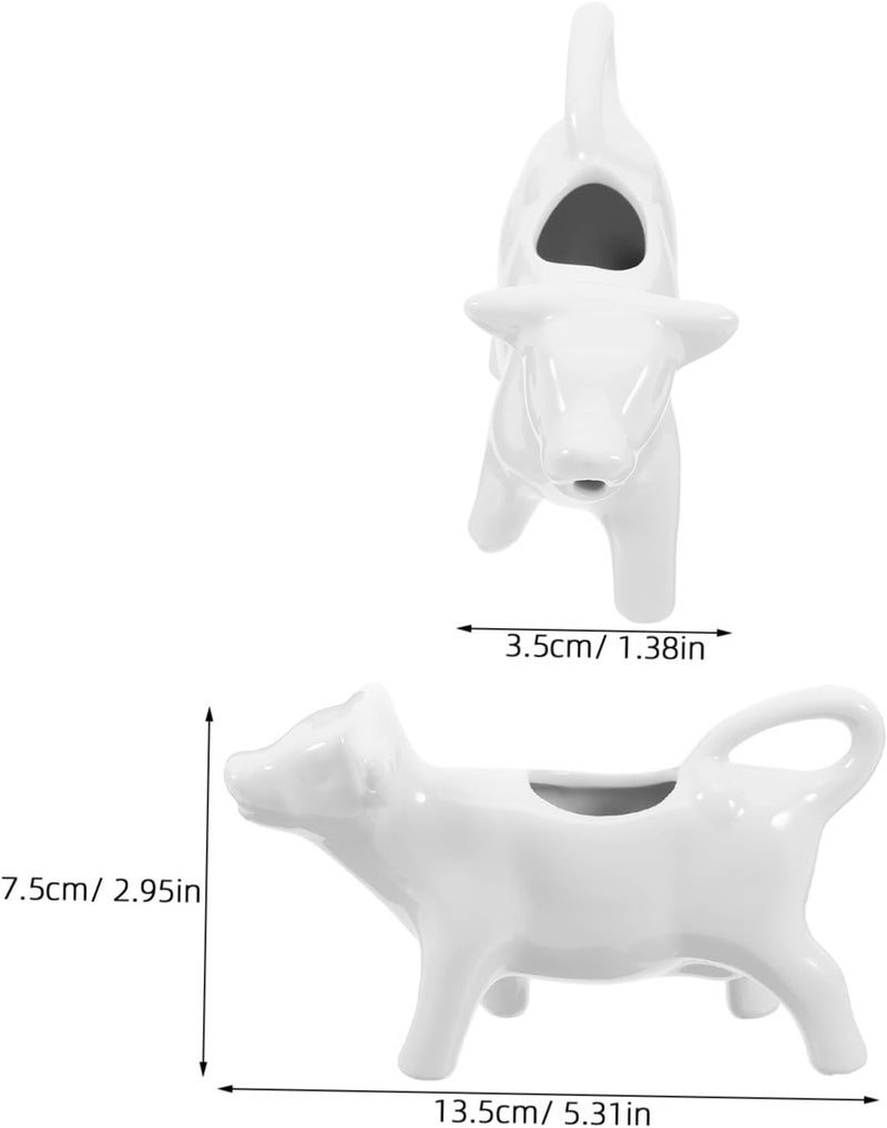 Generic 2pcs Ceramic Milk Jug Milk Warmer Sauce Lab Coffee Travel Mug Leak Proof Creamer Pitcher with Handle Milk Warmer Pot Cup Holder Double The Animal Milk Pitcher Ceramics White - Image 2