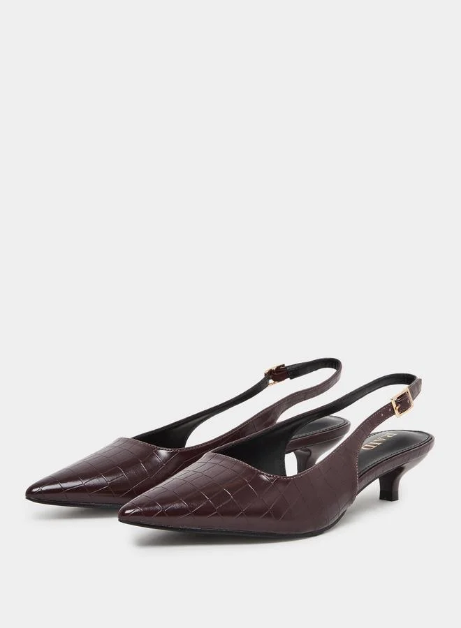 RAID Raid Zariya Brown Slingback Buckle Kitten Heel Shoes