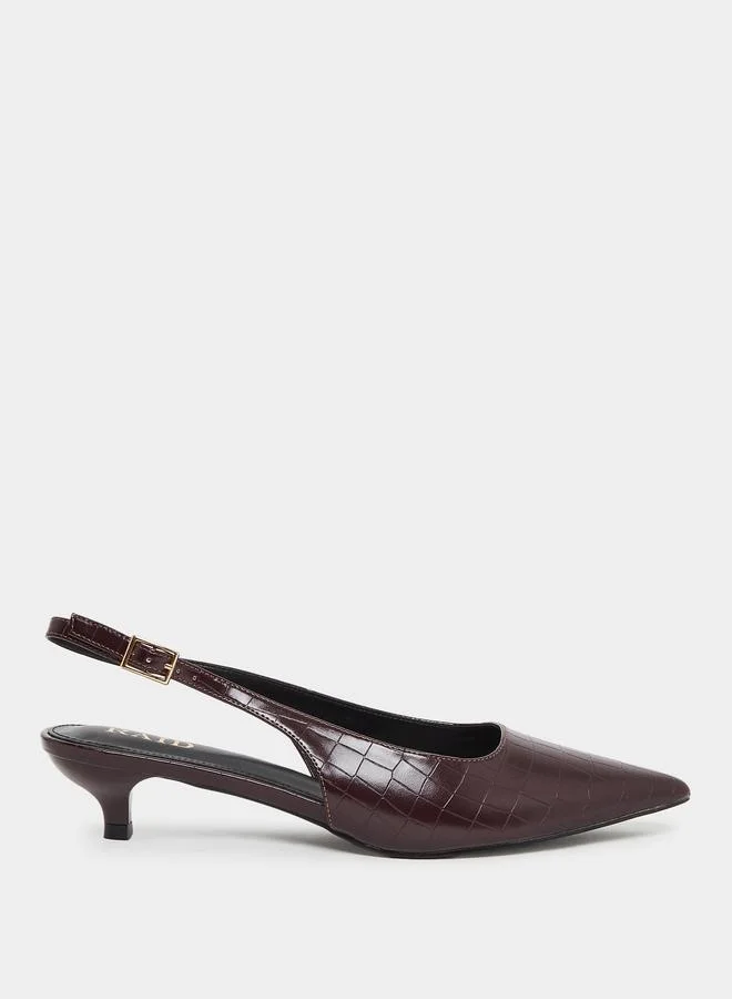 RAID Raid Zariya Brown Slingback Buckle Kitten Heel Shoes
