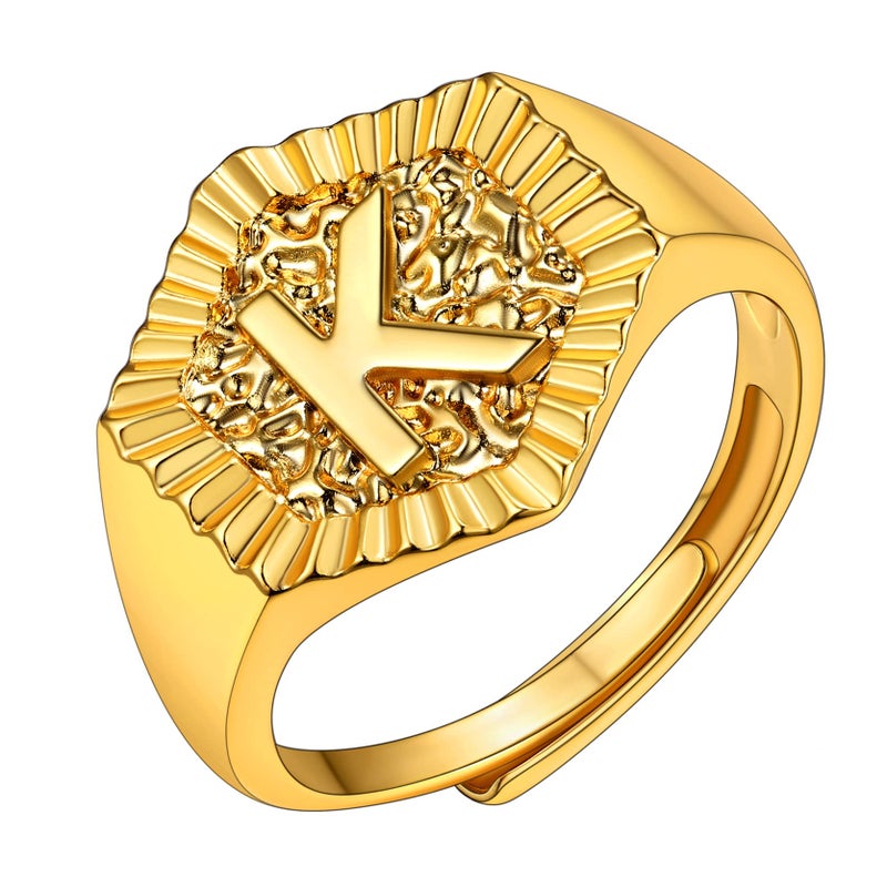 K Letters Ring Gold Rings for Women Non Tarnish Adjustable Initial Ring for Hip Hop Rapper