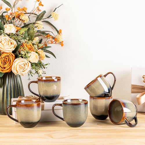 theterra Ceramic Coffee Mugs Set of 6, 12oz Handmade Coffee Cups with Handle for Latte, Tea, Milk, Beer, Hot Cocoa, Coca Mocha - Image 1