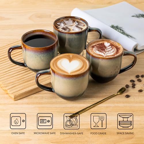 theterra Ceramic Coffee Mugs Set of 6, 12oz Handmade Coffee Cups with Handle for Latte, Tea, Milk, Beer, Hot Cocoa, Coca Mocha - Image 4