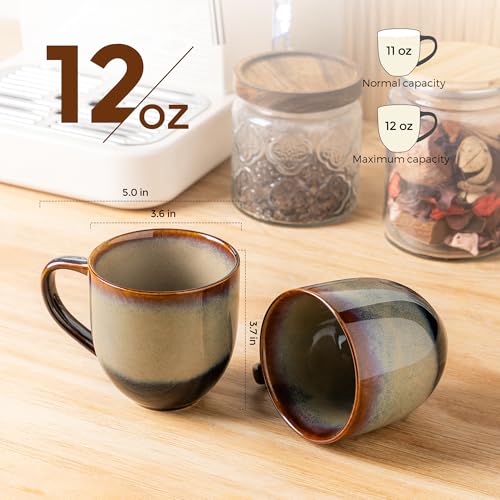 theterra Ceramic Coffee Mugs Set of 6, 12oz Handmade Coffee Cups with Handle for Latte, Tea, Milk, Beer, Hot Cocoa, Coca Mocha - Image 3