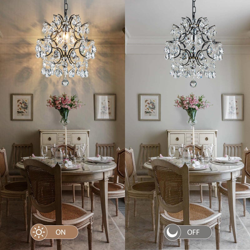 Bestier Black Modern Pendant Chandelier Crystal Raindrop Lighting Ceiling Light Fixture Lamp for Dining Room Bathroom Bedroom Livingroom entryway 1 E26 Bulbs Required D13 in x H16 in - Image 5