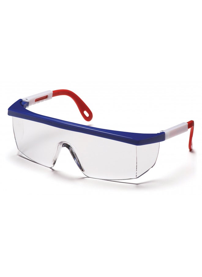 Pyramex Safety Pyramex Integra Safety Eyewear, Clear Lens With Red, White, And Blue Frame  - Image 1