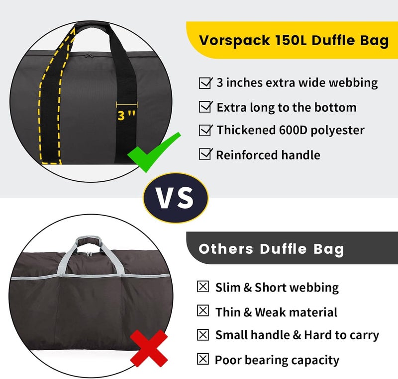 Vorspack Extra Large Duffle Bag for Travel - 100L Duffel Bag for Men Gear Bag for Storage Foldable Weekender Bag for Overnight Camping - Black - Image 2