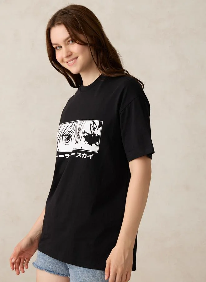 OUTZIDR Black Graphic Oversized T-Shirt