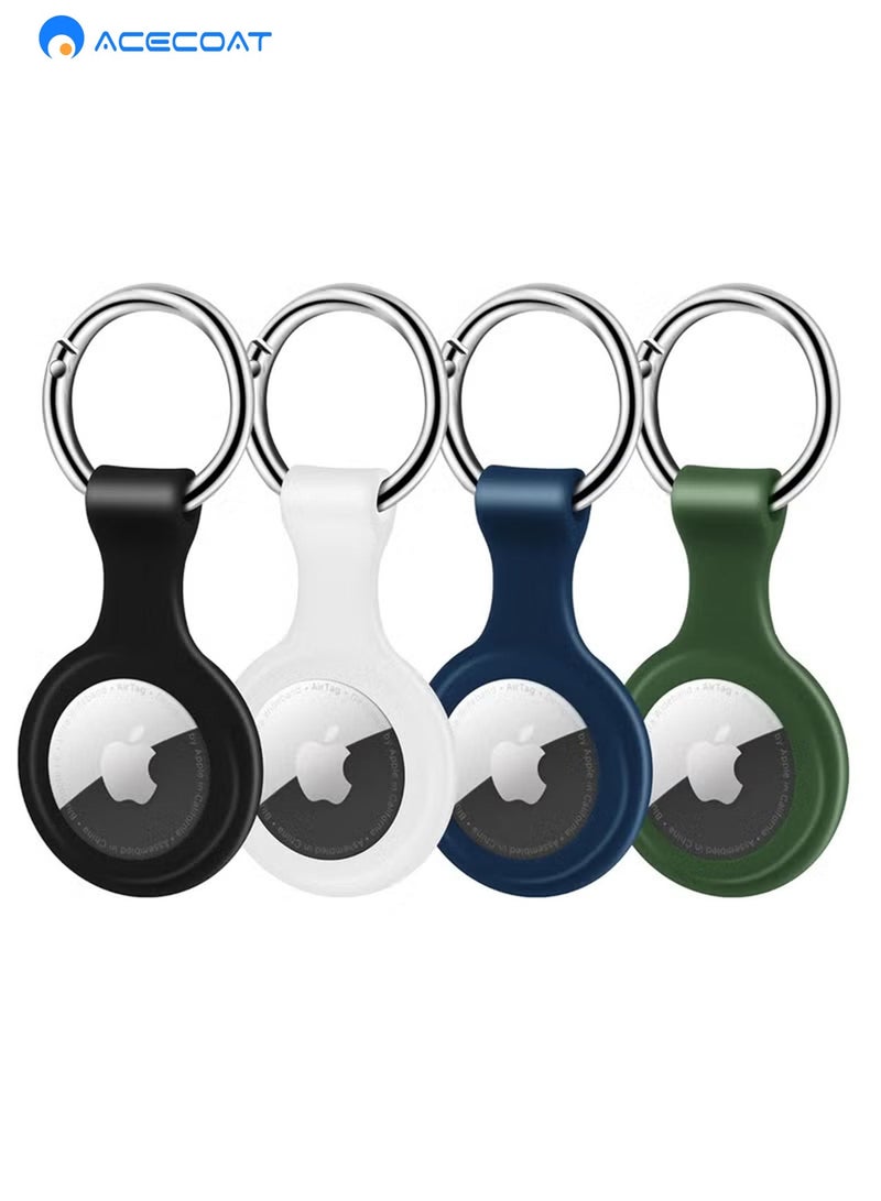 ACECOAT 4 Pack Protective Air Tag Case Waterproof Liquid Silicone for Apple Airtags Keychain Key Ring Anti Lost AirTag Tracker Holder Anti Scratch Air Tags Cover Loop Finder Items GPS Accessories - Image 1