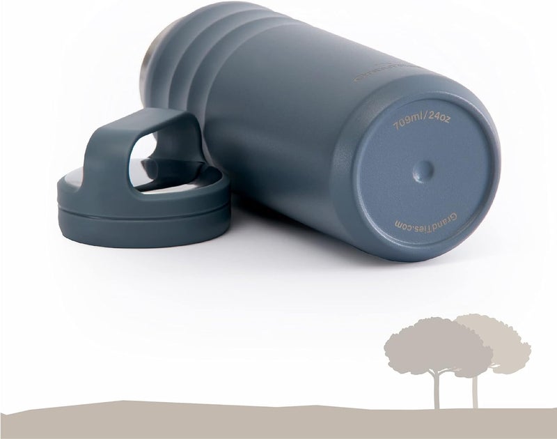 GRANDTIES 2 Lids Sports Stainless Steel Water Bottles - Wide Mouth Vacuum Insulated Reusable Leak Proof BPA-Free Travel Metal Canteen  Thermos Bottles for Men Women Gym (Stone Gray 24 oz) - Image 4