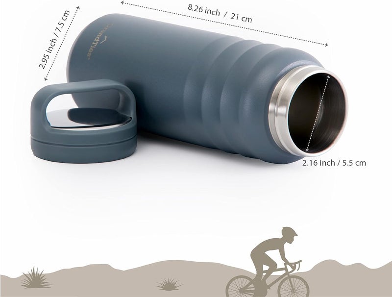 GRANDTIES 2 Lids Sports Stainless Steel Water Bottles - Wide Mouth Vacuum Insulated Reusable Leak Proof BPA-Free Travel Metal Canteen  Thermos Bottles for Men Women Gym (Stone Gray 24 oz) - Image 3