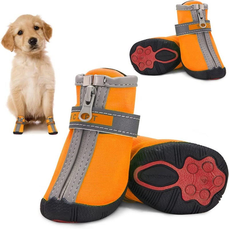KUTKUT Waterproof Dog Shoes Paw Protector, Anti-Slip Breathable Winter Snow with Reflective Strips Soft Comfortable Anti-Slip Rubber Sole Dog Boots for Small Medium Dogs (Size: 5) - Image 1