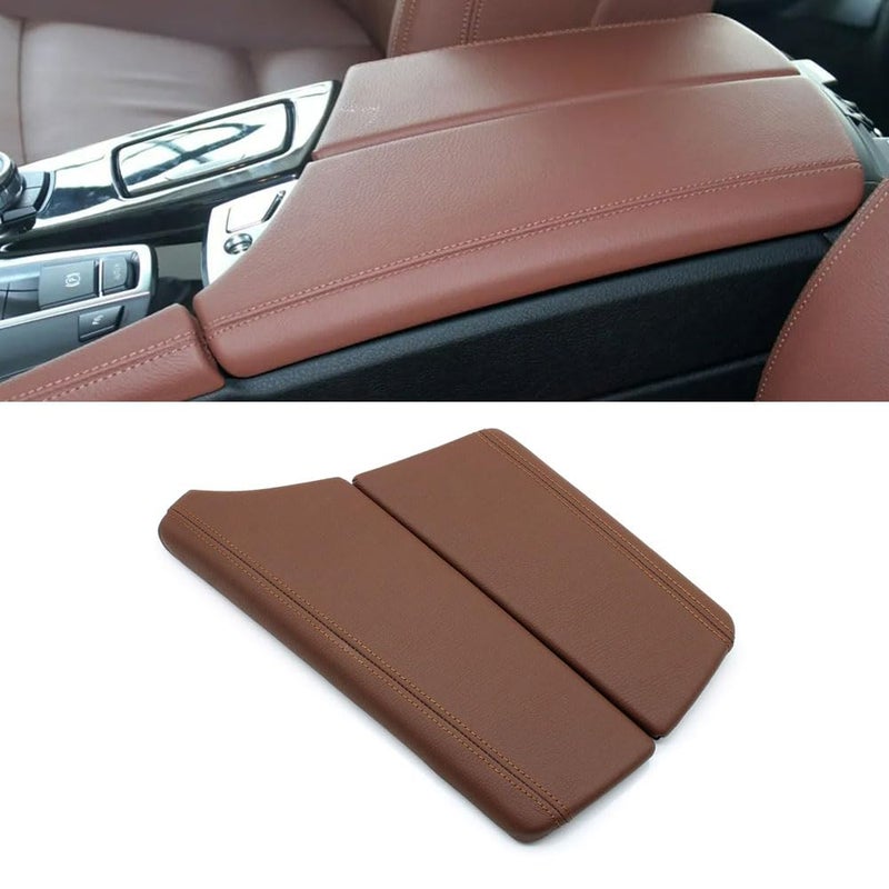 غطاء صندوق ذراع الراحة المركزي متوافق مع BMW 5 Series غطاء جلد ذراع الراحة المركزي غطاء حالة التخزين استبدال تريم لـ BMW F10 F11 F18 520 523 525 528 530 20102017 بني