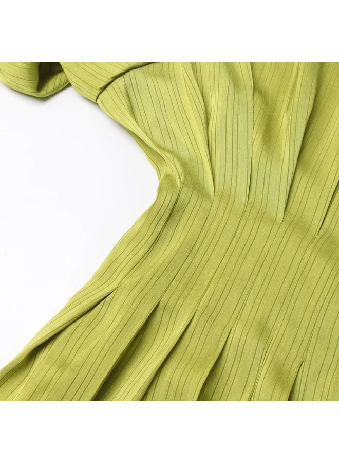 Madam Uniq Lime Green Belted Midi Dress with Batwing Sleeves