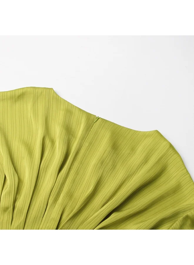 Madam Uniq Lime Green Belted Midi Dress with Batwing Sleeves