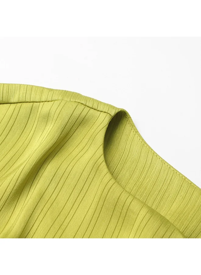 Madam Uniq Lime Green Belted Midi Dress with Batwing Sleeves
