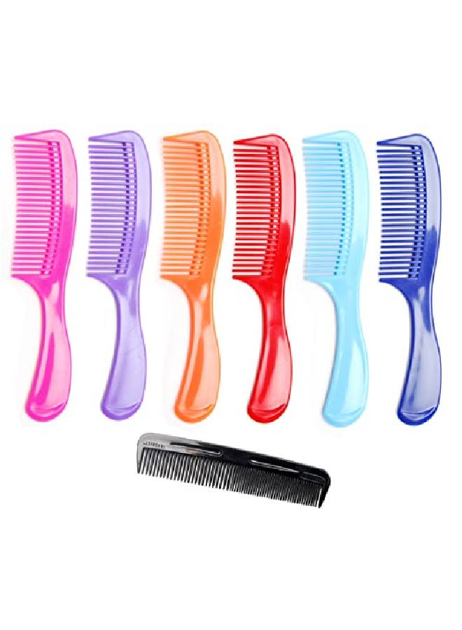 Luxxii (6 Pack) 8" Colorful Styling Essentials Round Handle Comb And (1 Pack) 5" Favorict Pocket Comb (A) - Image 1